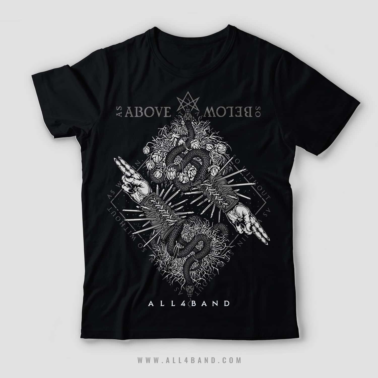 Satanic metal band shirt design titled As Above So Below