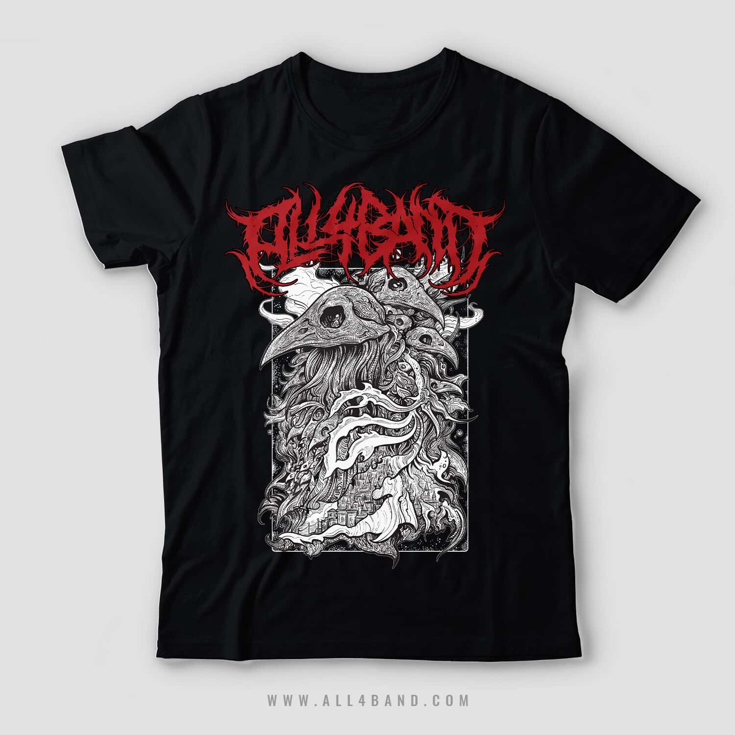 Metal band shirt design titled Covered By Night