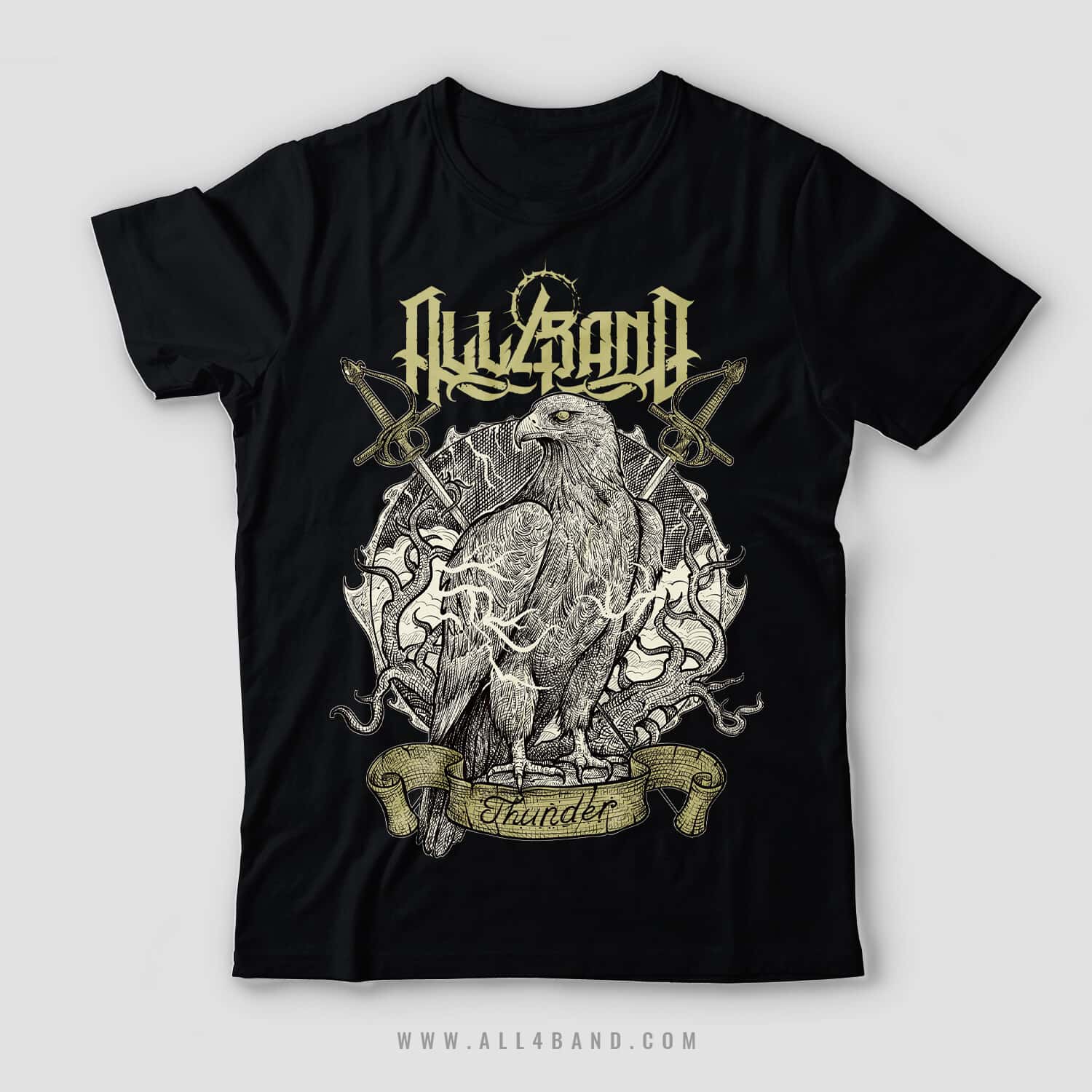 Metal band shirt design titled Bird of Thunder