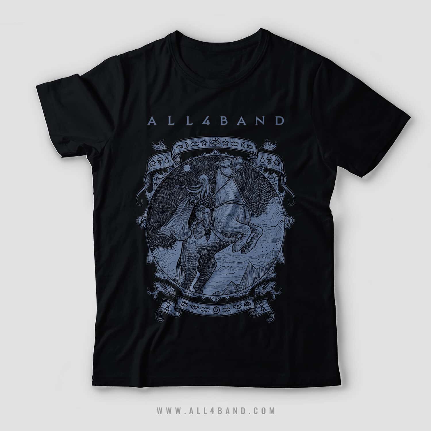 Metal band shirt design titled Cthulhu Rider
