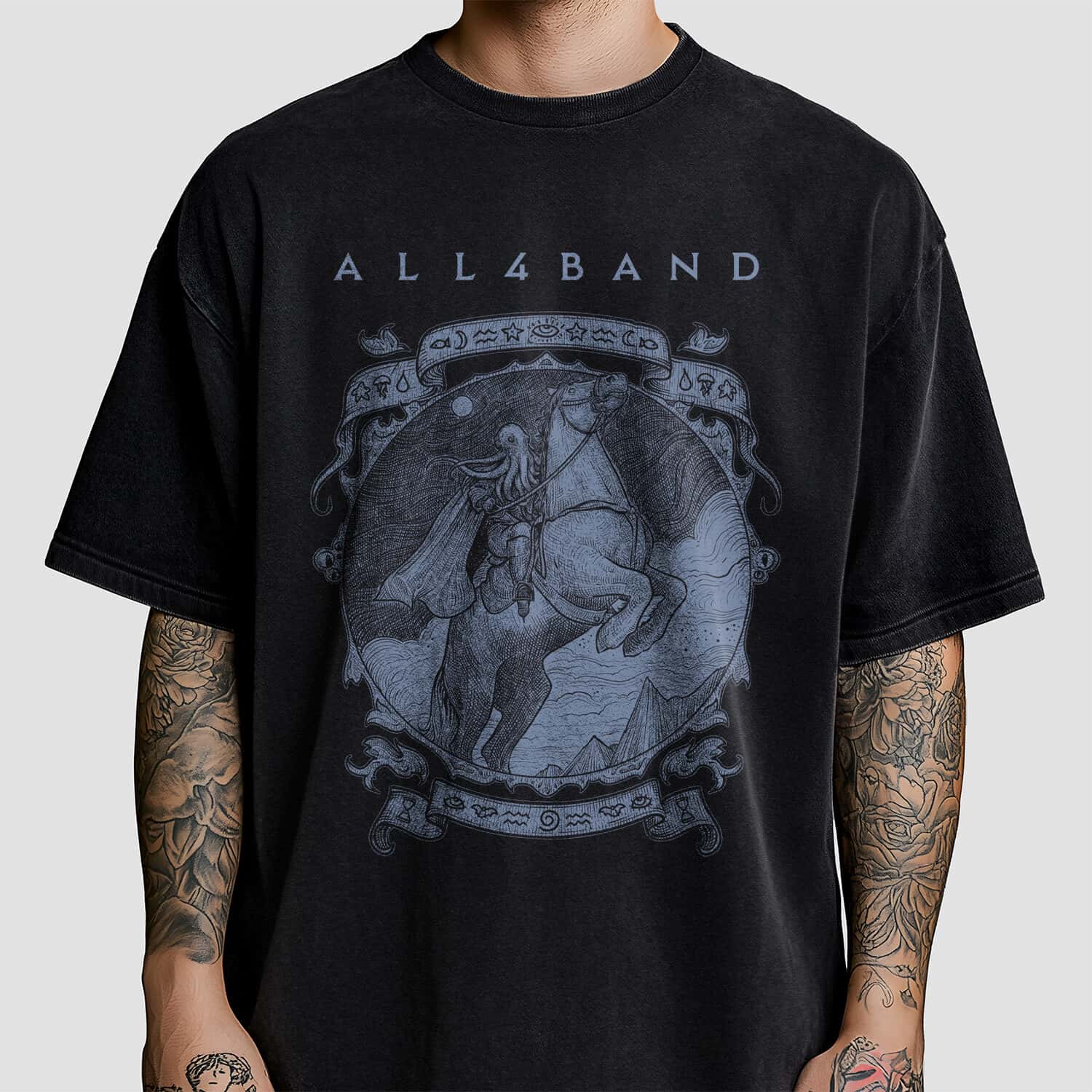 Metal band shirt design titled Cthulhu Rider