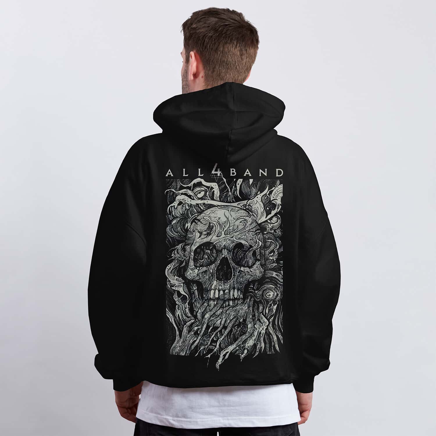 Metal band hoodie design titled Decay Into Chaos