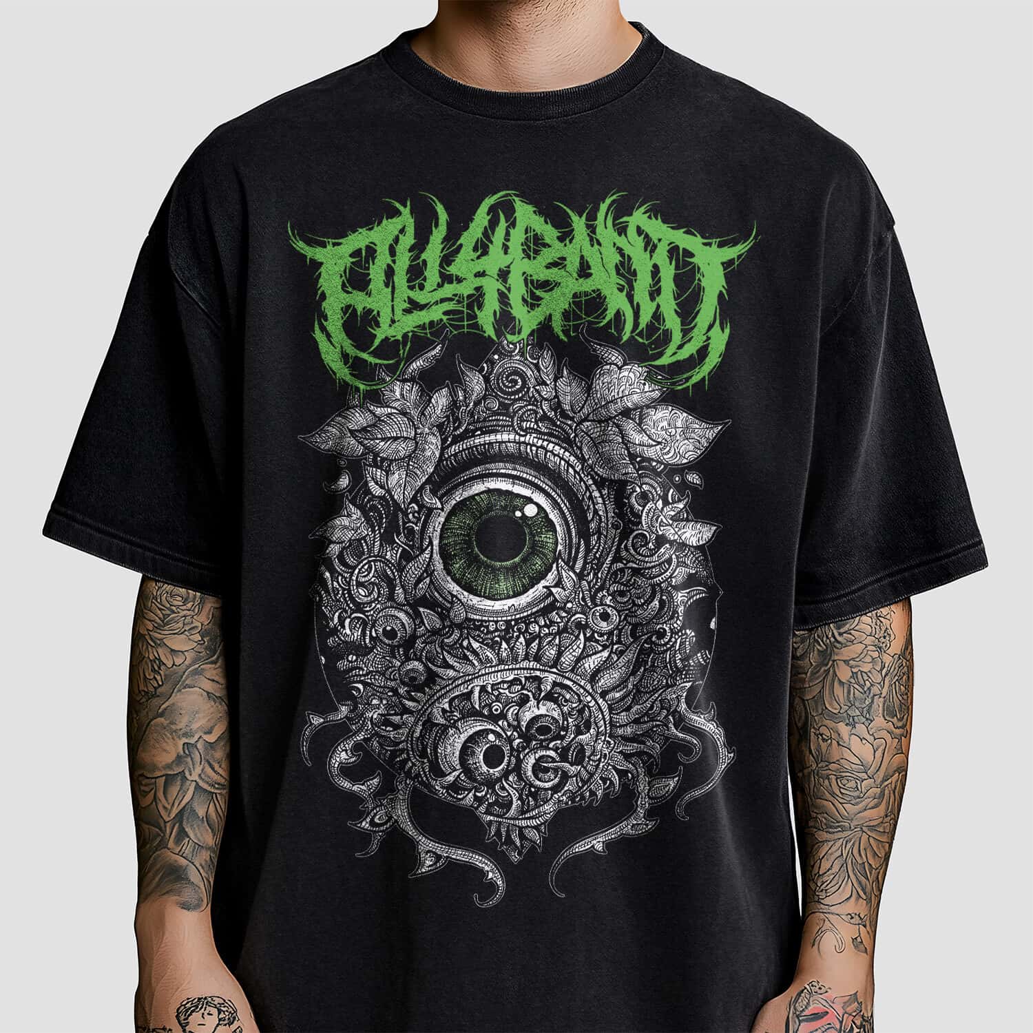 Metal band shirt design titled The All-Seeing