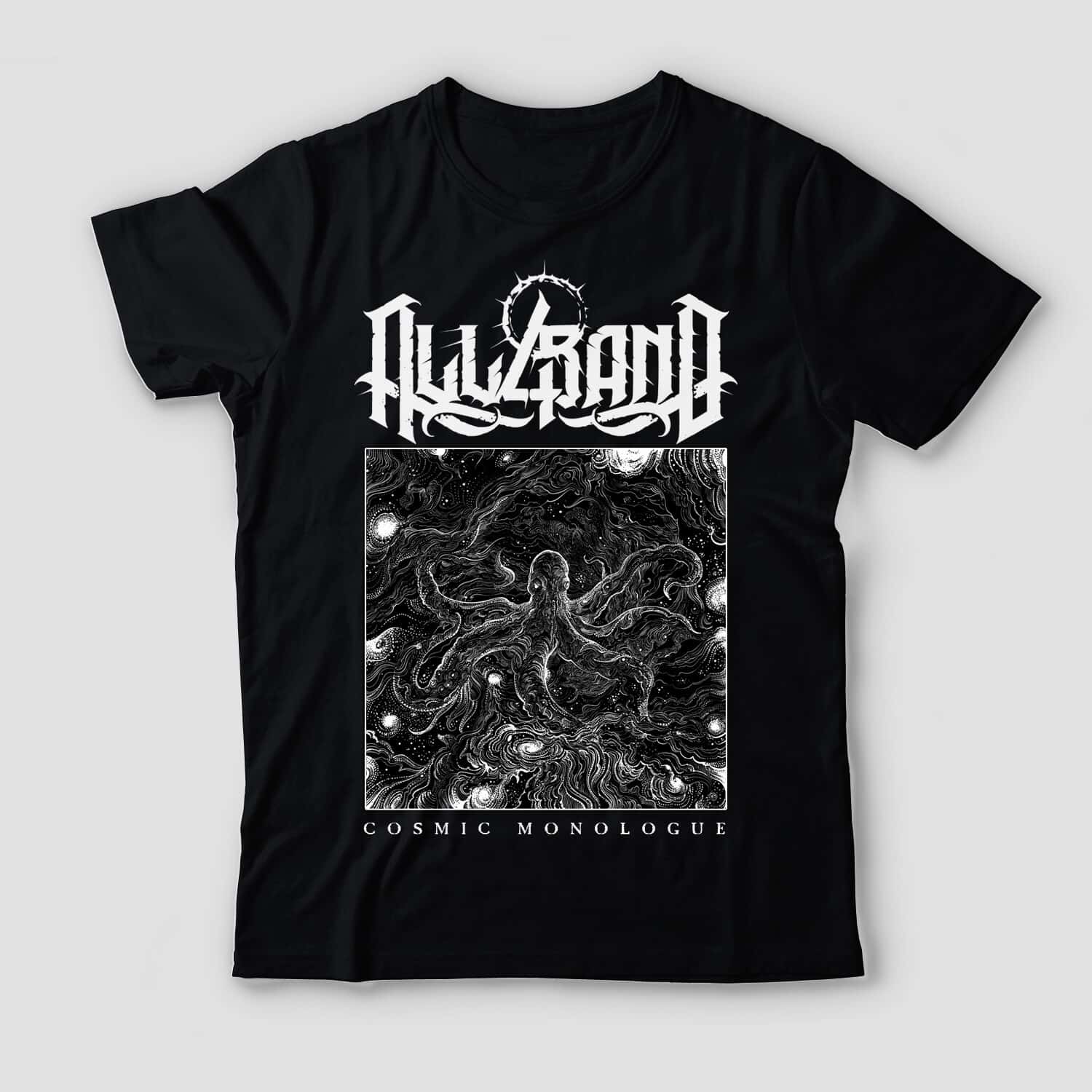 Metal band shirt design titled Cosmic Monologue