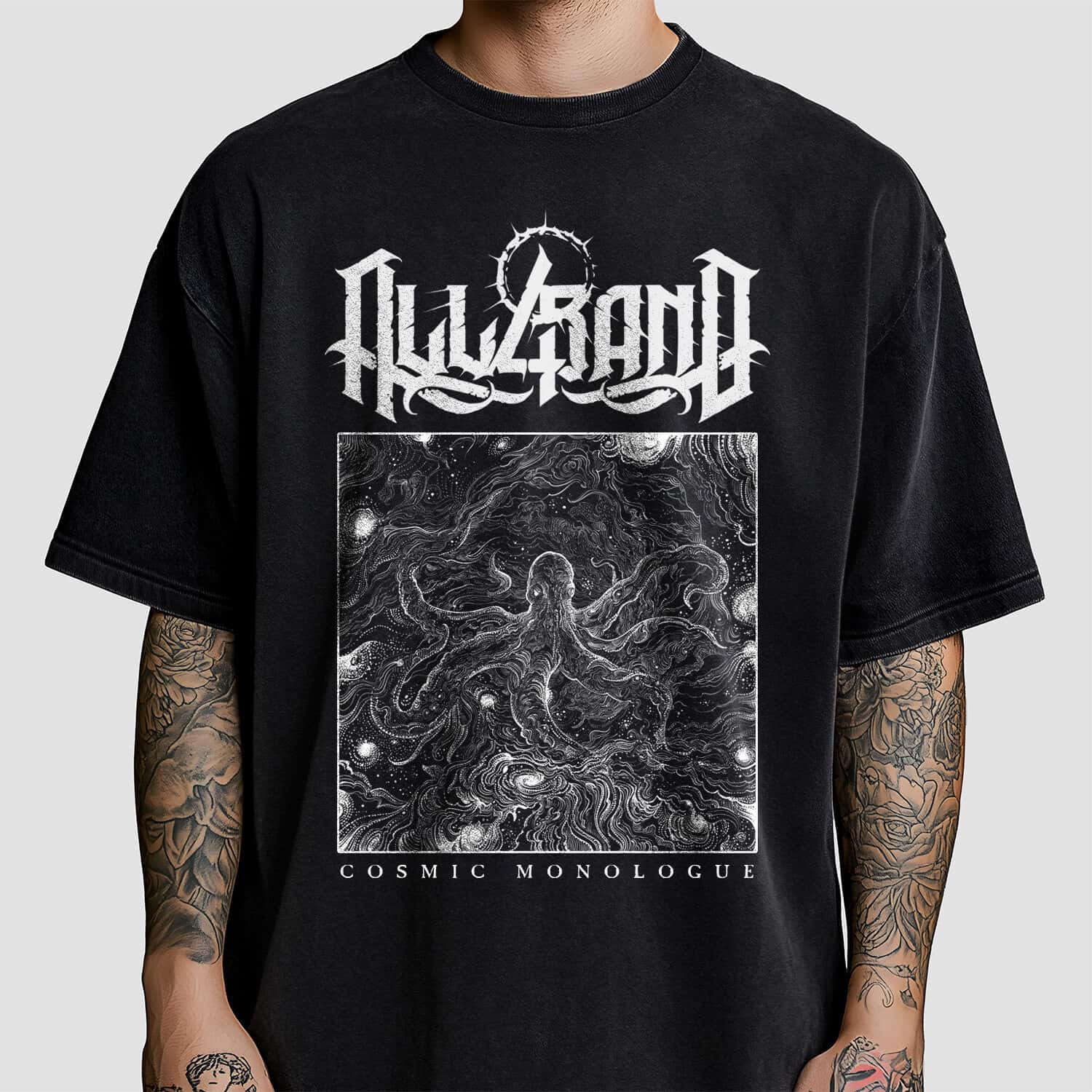 Metal band shirt design titled Cosmic Monologue