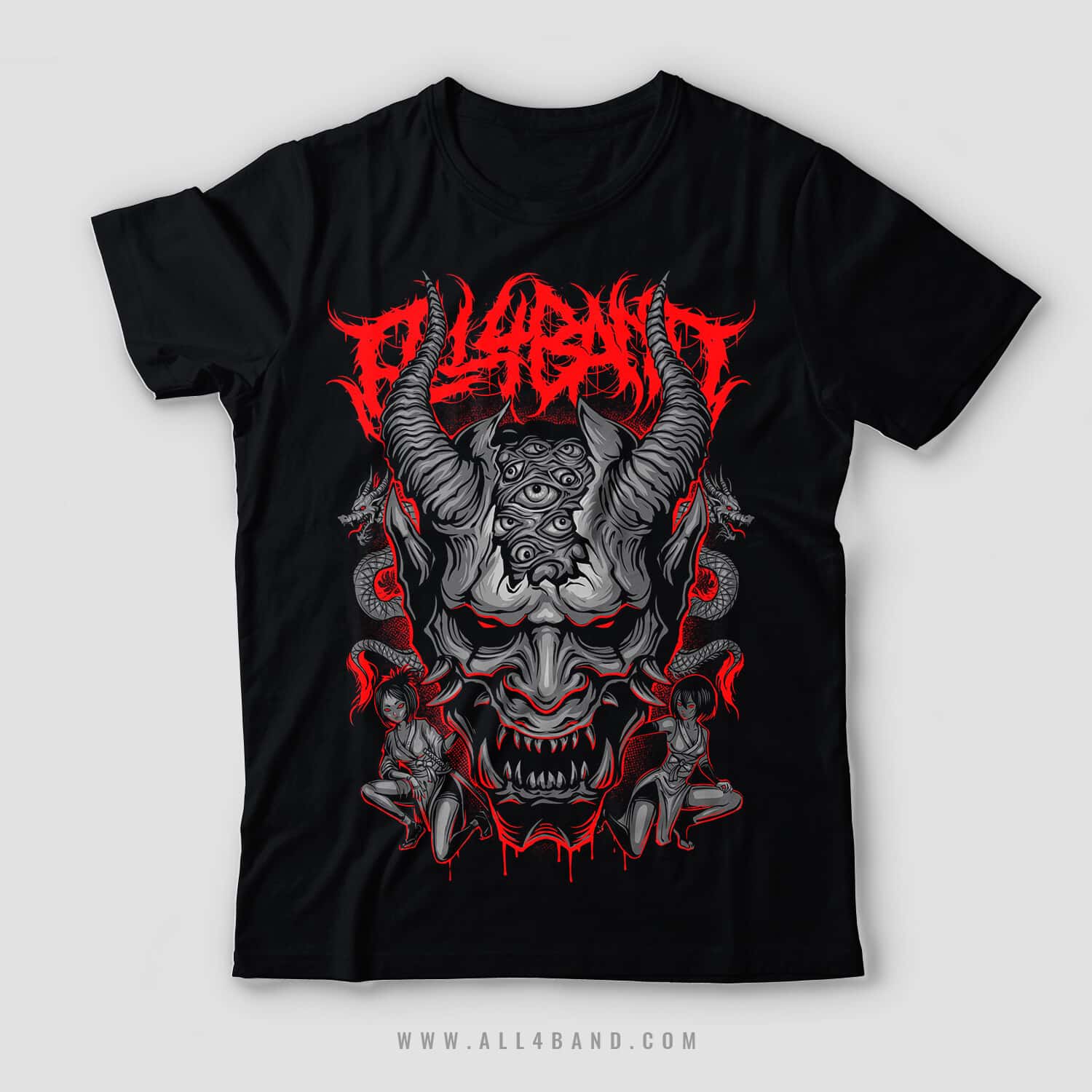 Metal band shirt design titled Hannya