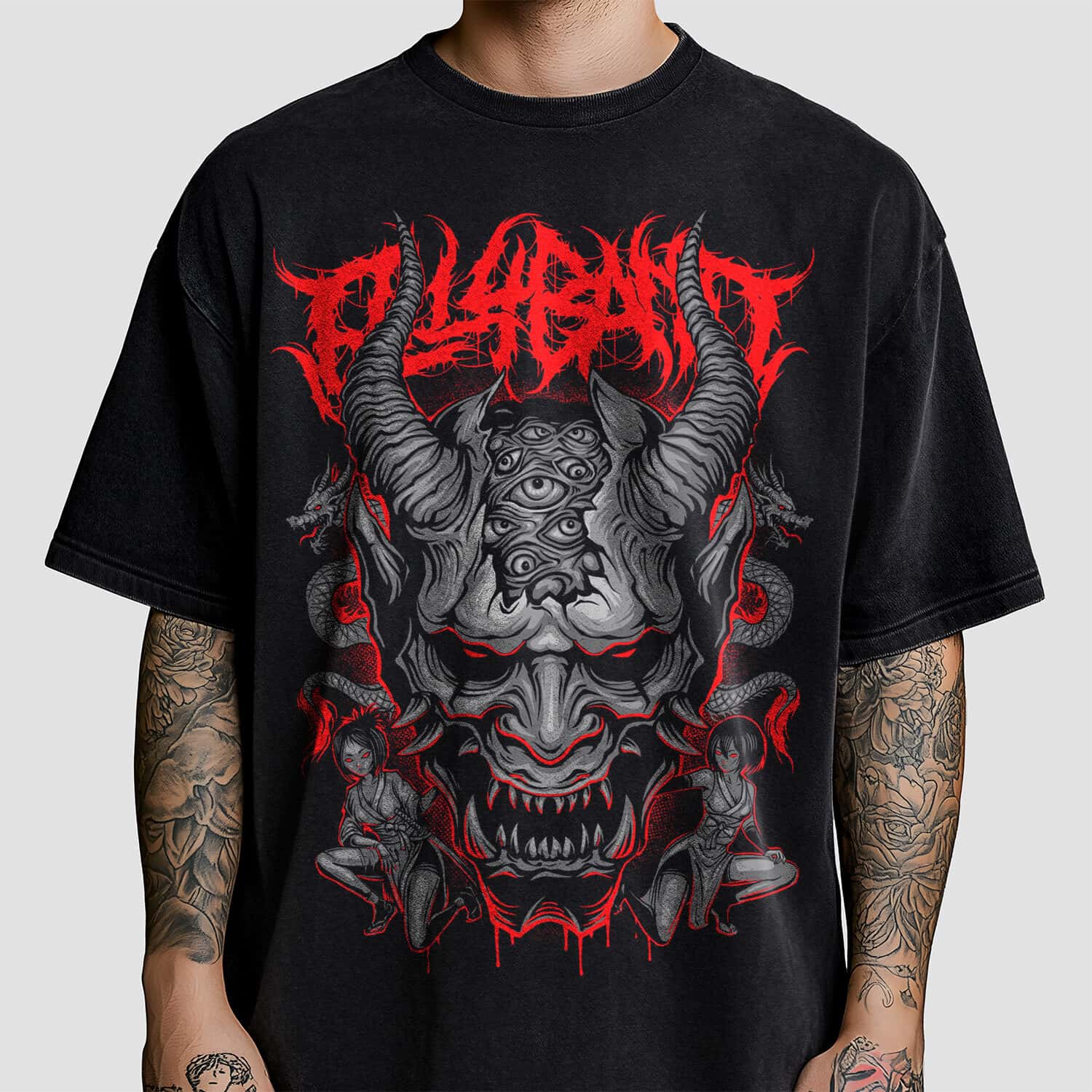 Metal band shirt design titled Hannya