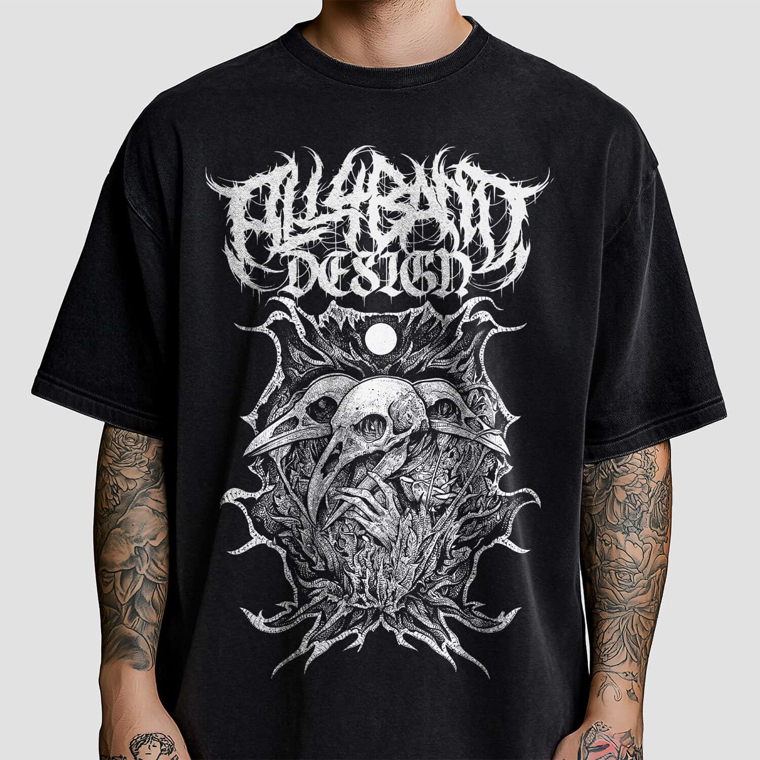 Metal band shirt design titled Cursed Trinity