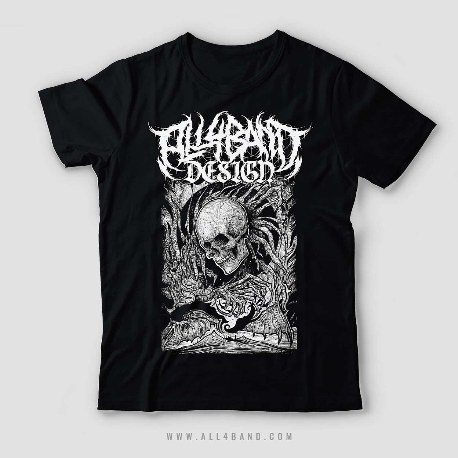 Metal band shirt design titled Looming Horror