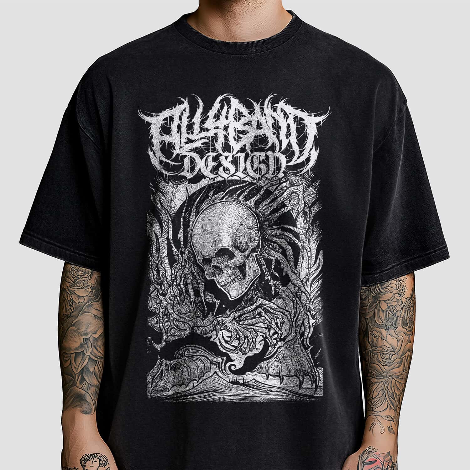 Metal band shirt design titled Looming Horror
