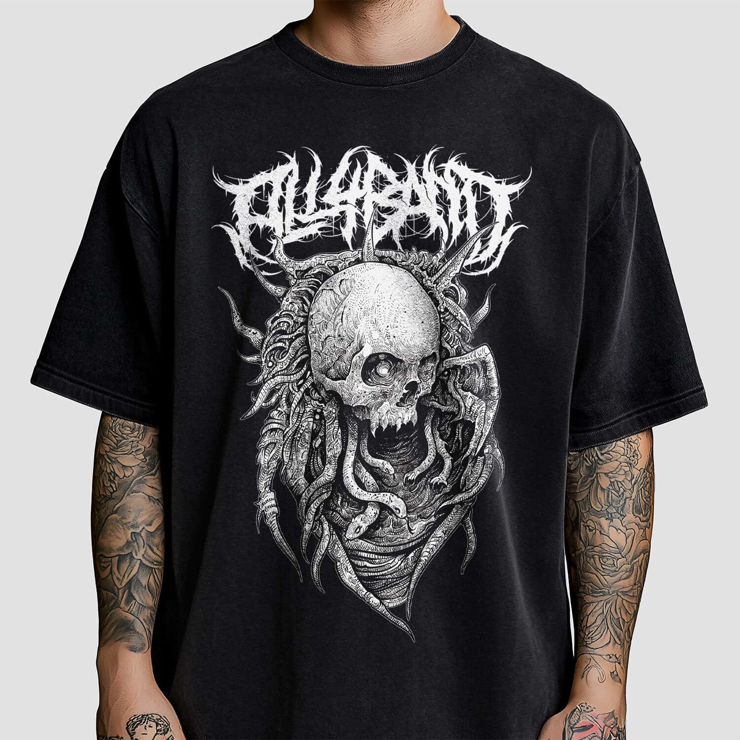 Metal band shirt design titled Erased
