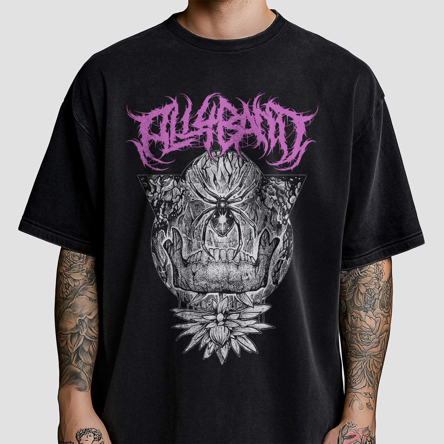 Metal band shirt design titled Black Widow