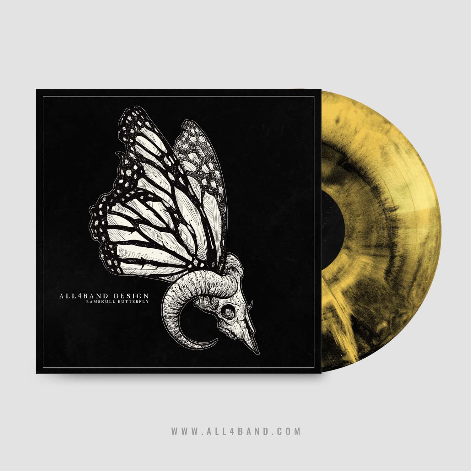 Metal album art featuring a ram skull with butterfly wings