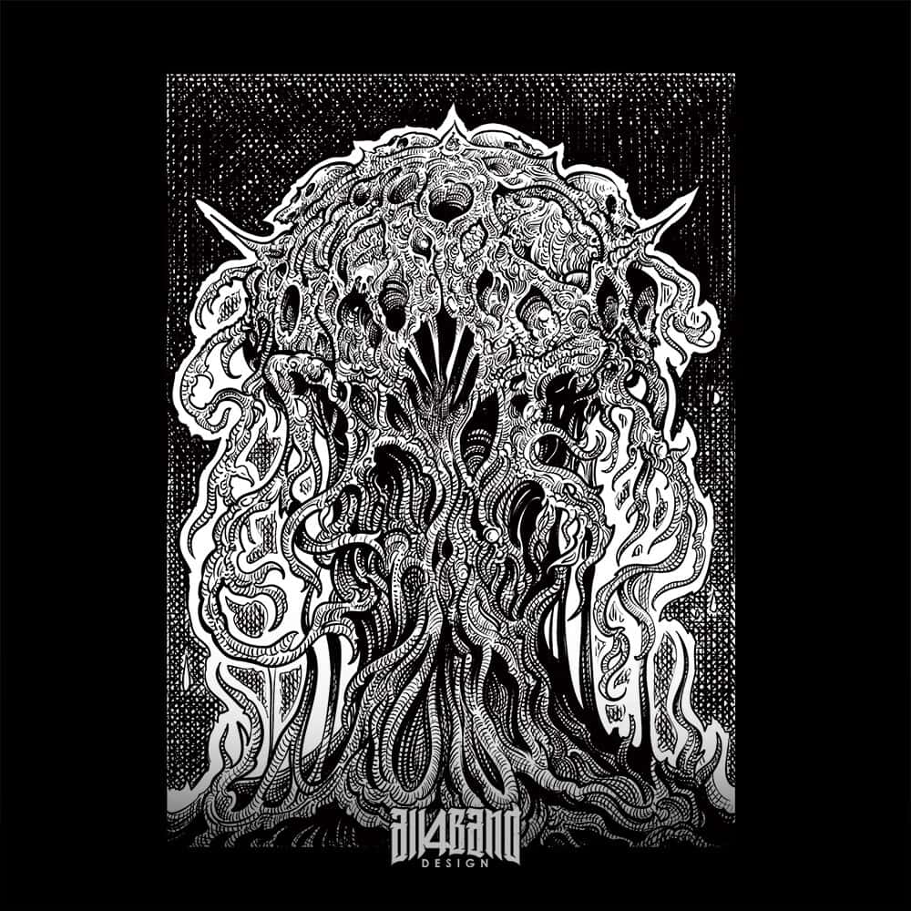 Death metal band artwork featuring a surreal creepy organic formless structure