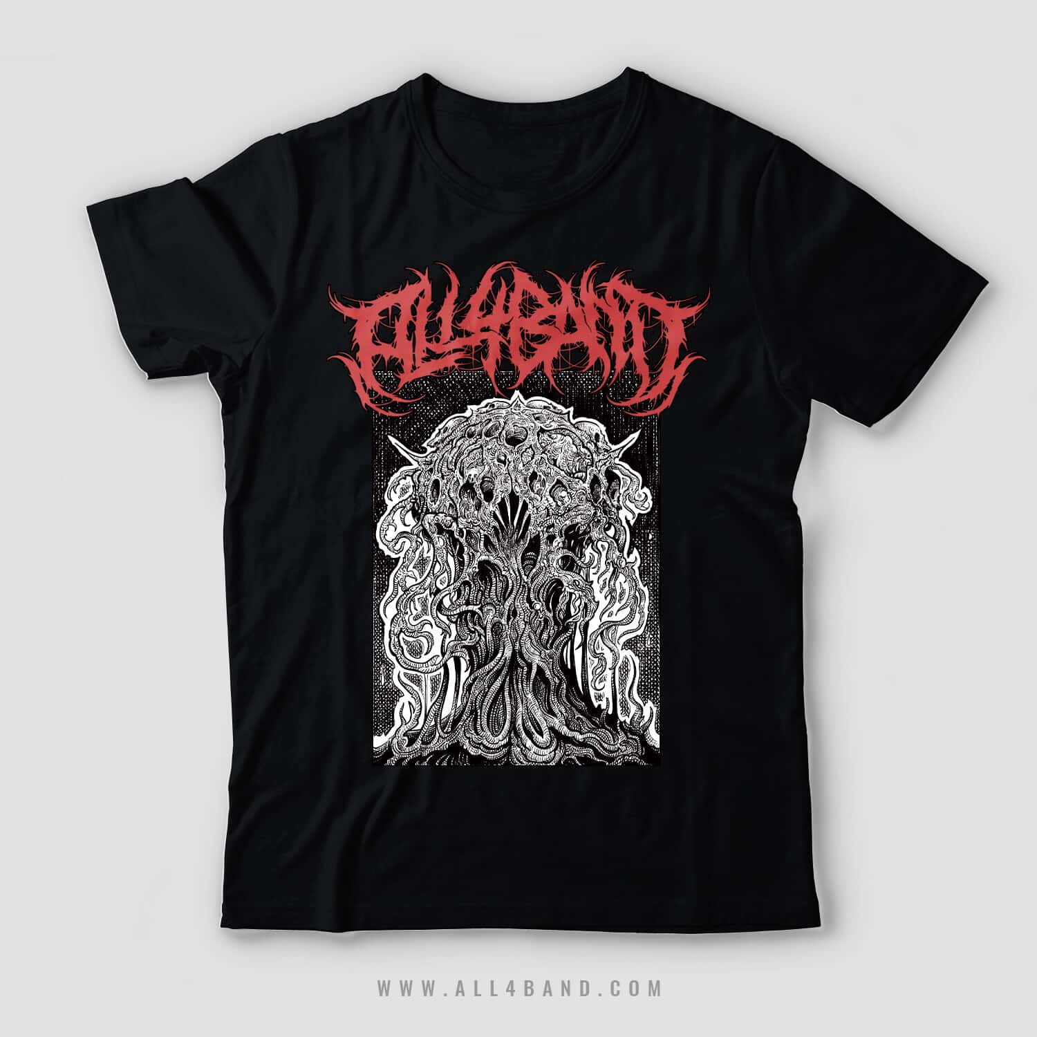 Death metal band shirt design featuring a surreal creepy organic formless structure