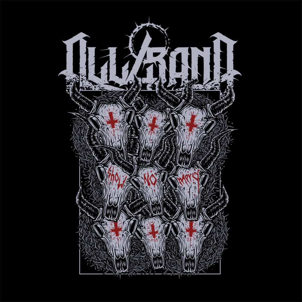 Deathcore band artwork featuring bull skulls with inverted crosses