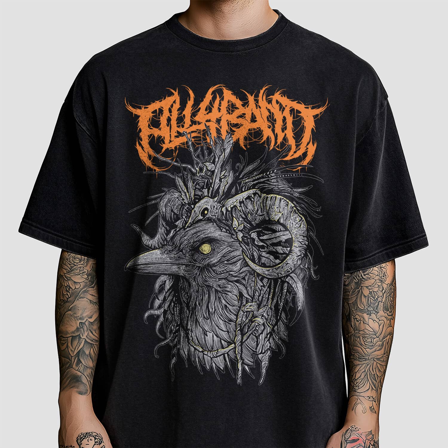 Metal band shirt design titled Witch Crow
