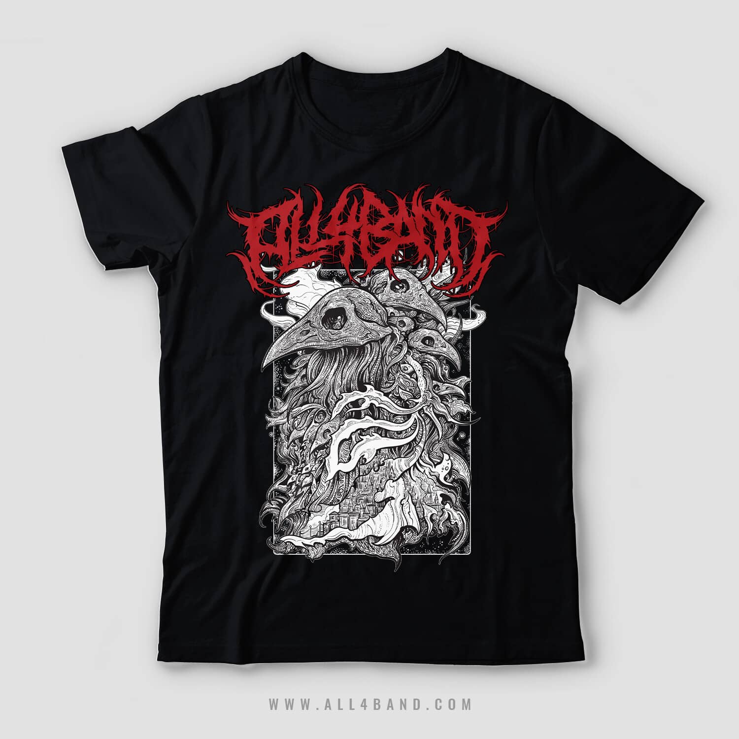 Metal band shirt design titled Covered By Night