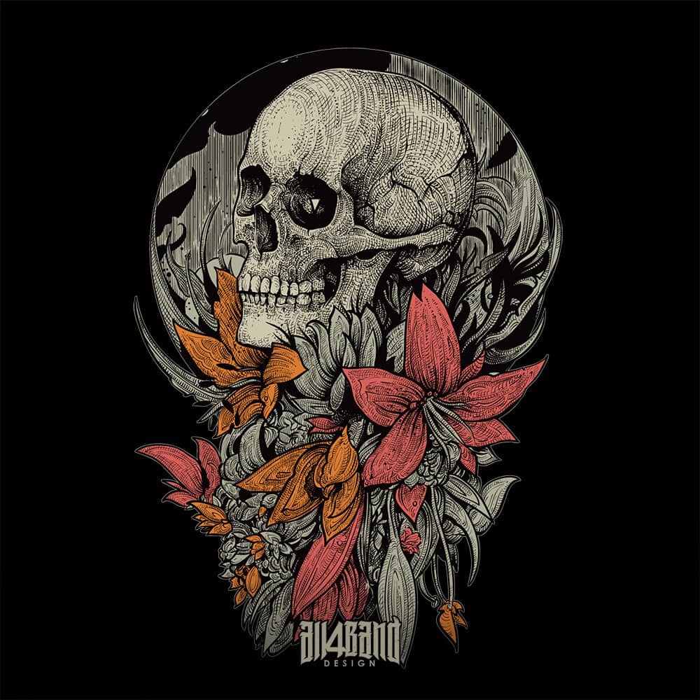 Metal band artwork titled Skull With Flowers