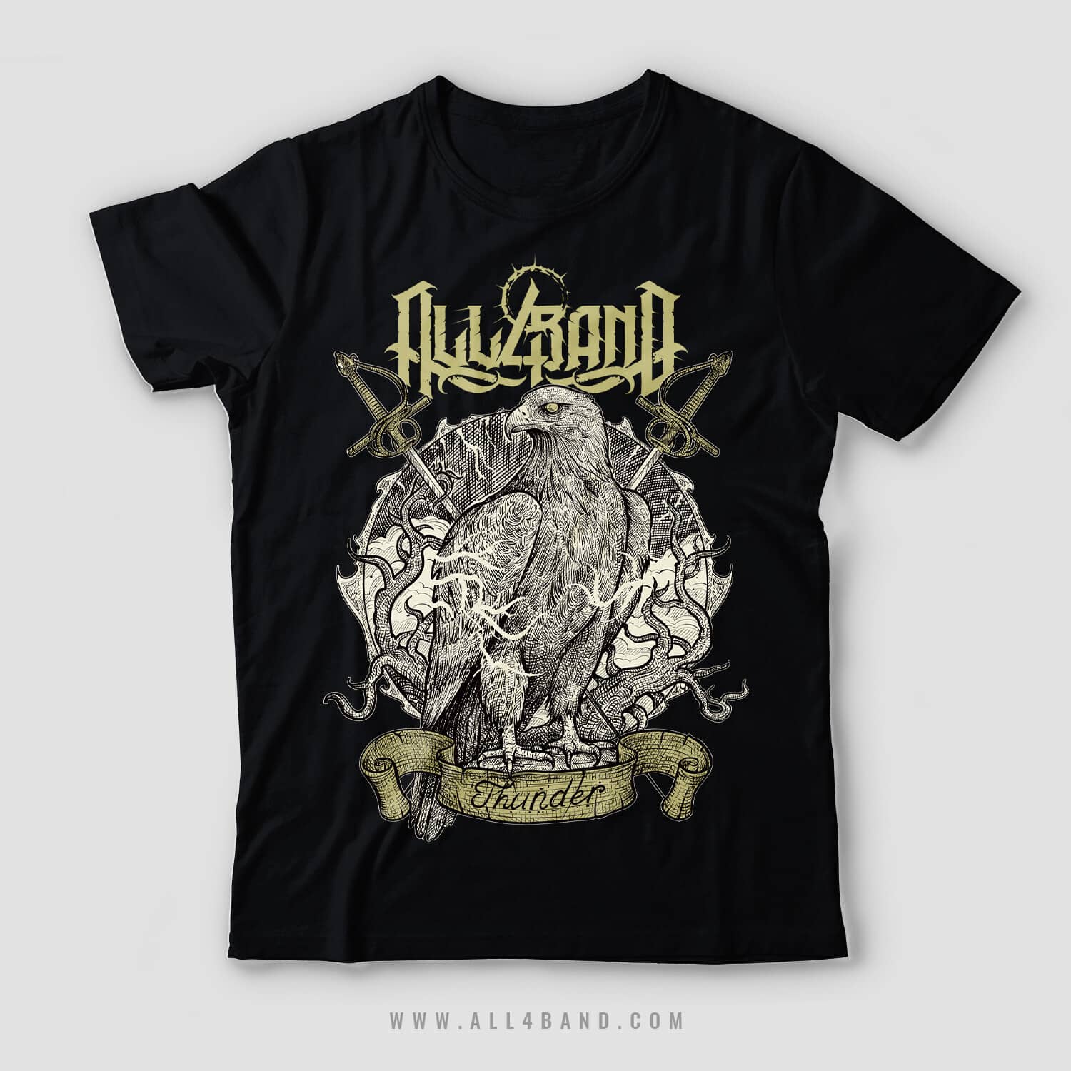 Metal band shirt design titled Bird of Thunder
