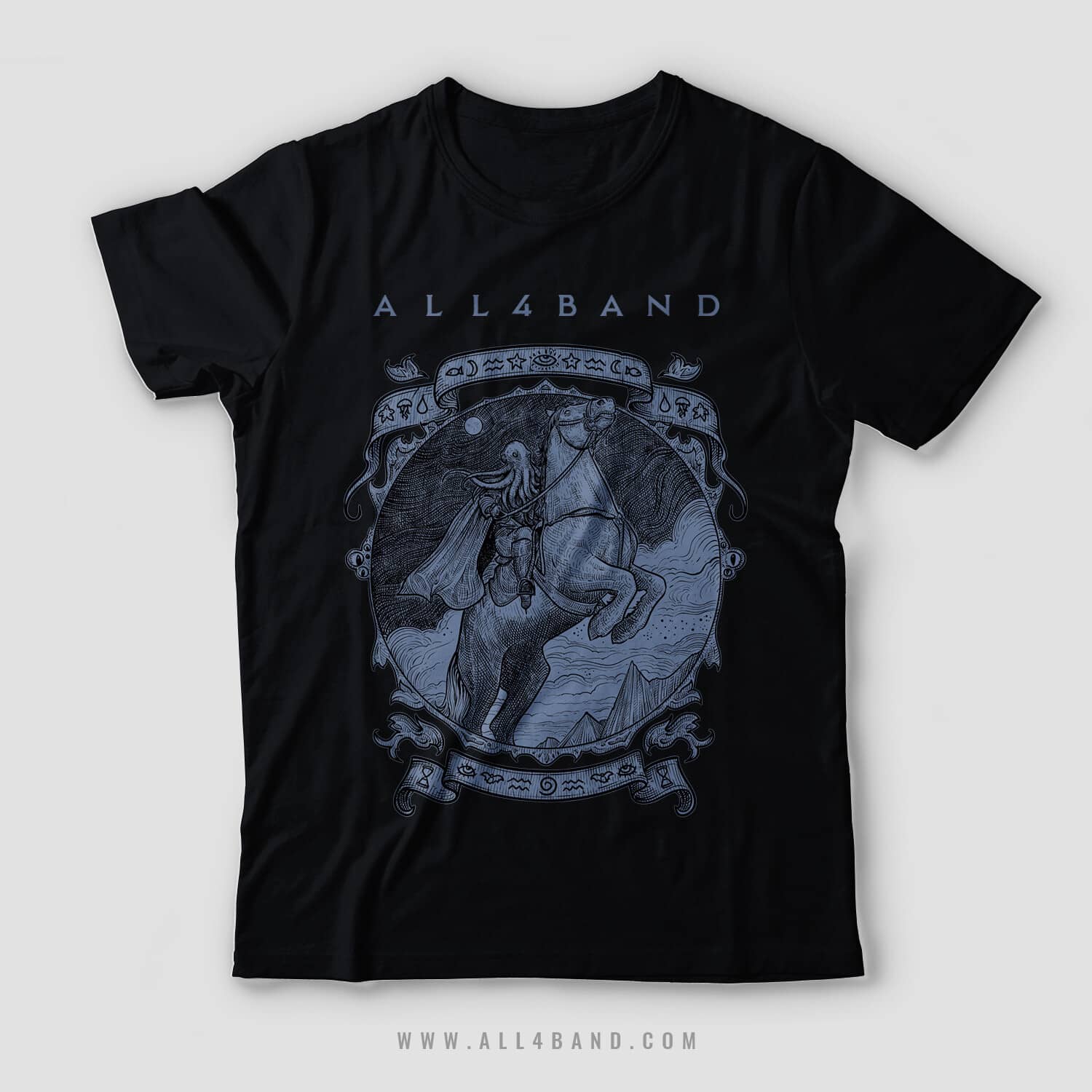 Metal band shirt design titled Cthulhu Rider