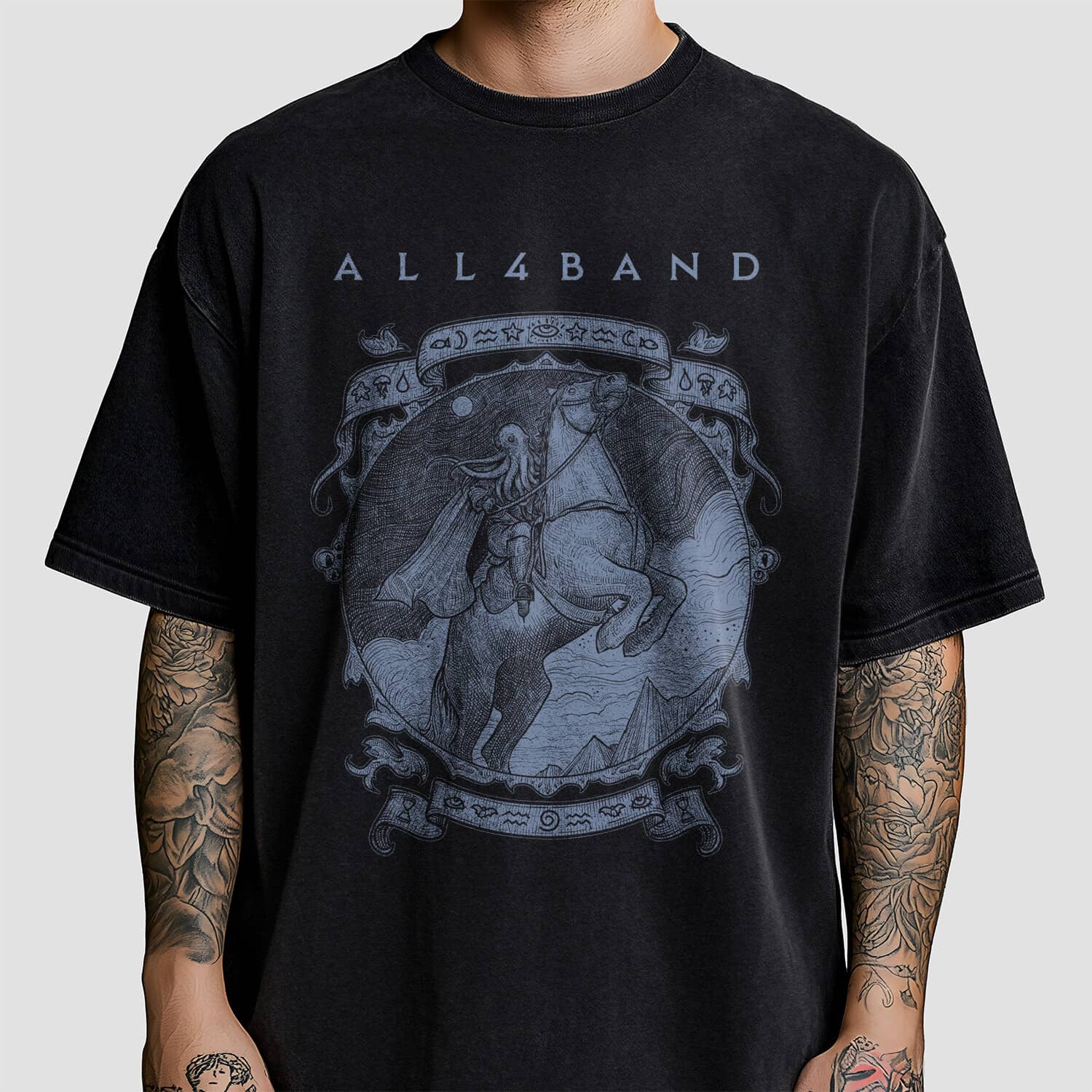 Metal band shirt design titled Cthulhu Rider