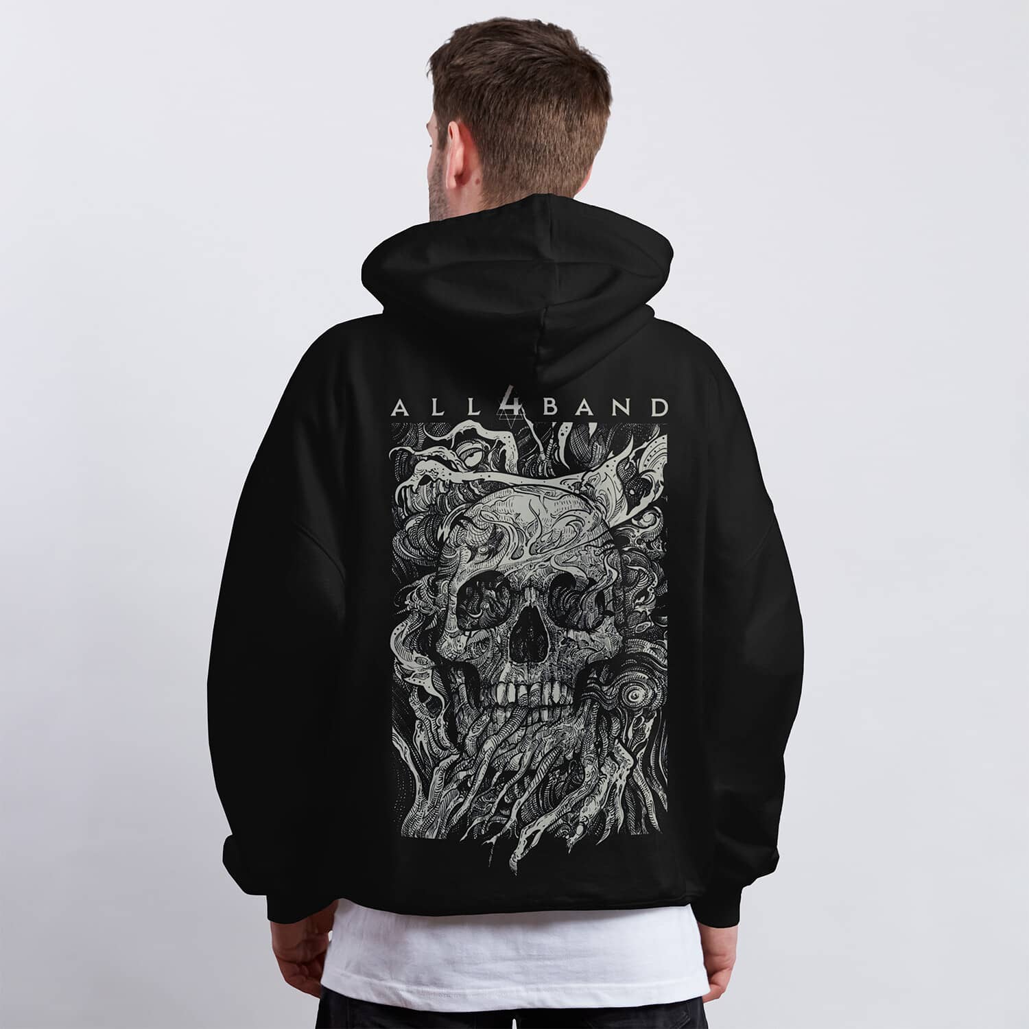Metal band hoodie design titled Decay Into Chaos