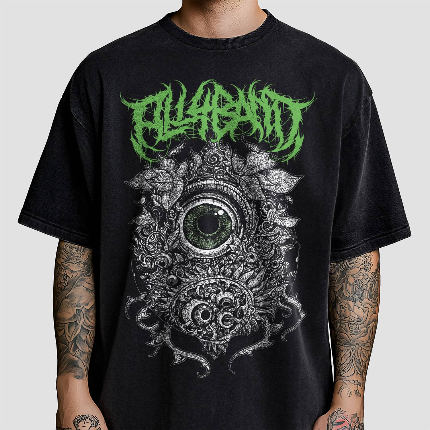 Metal band shirt design titled The All-Seeing