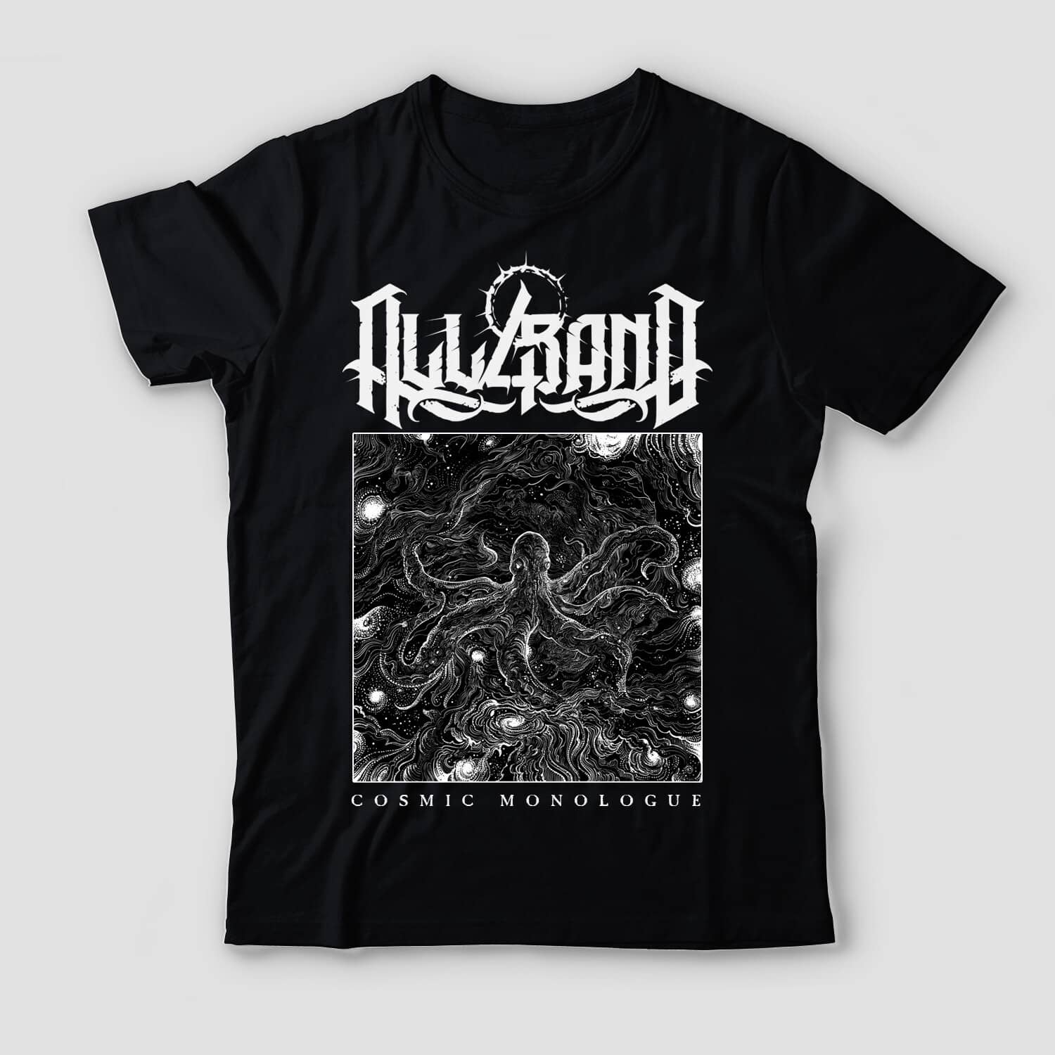 Metal band shirt design titled Cosmic Monologue