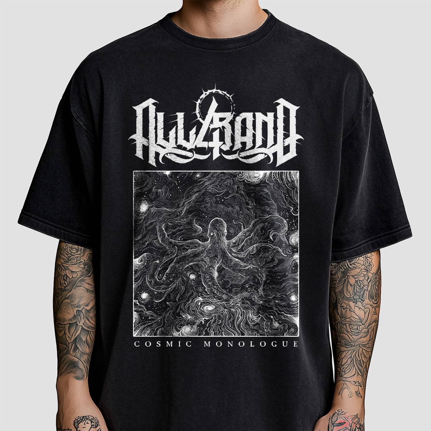 Metal band shirt design titled Cosmic Monologue