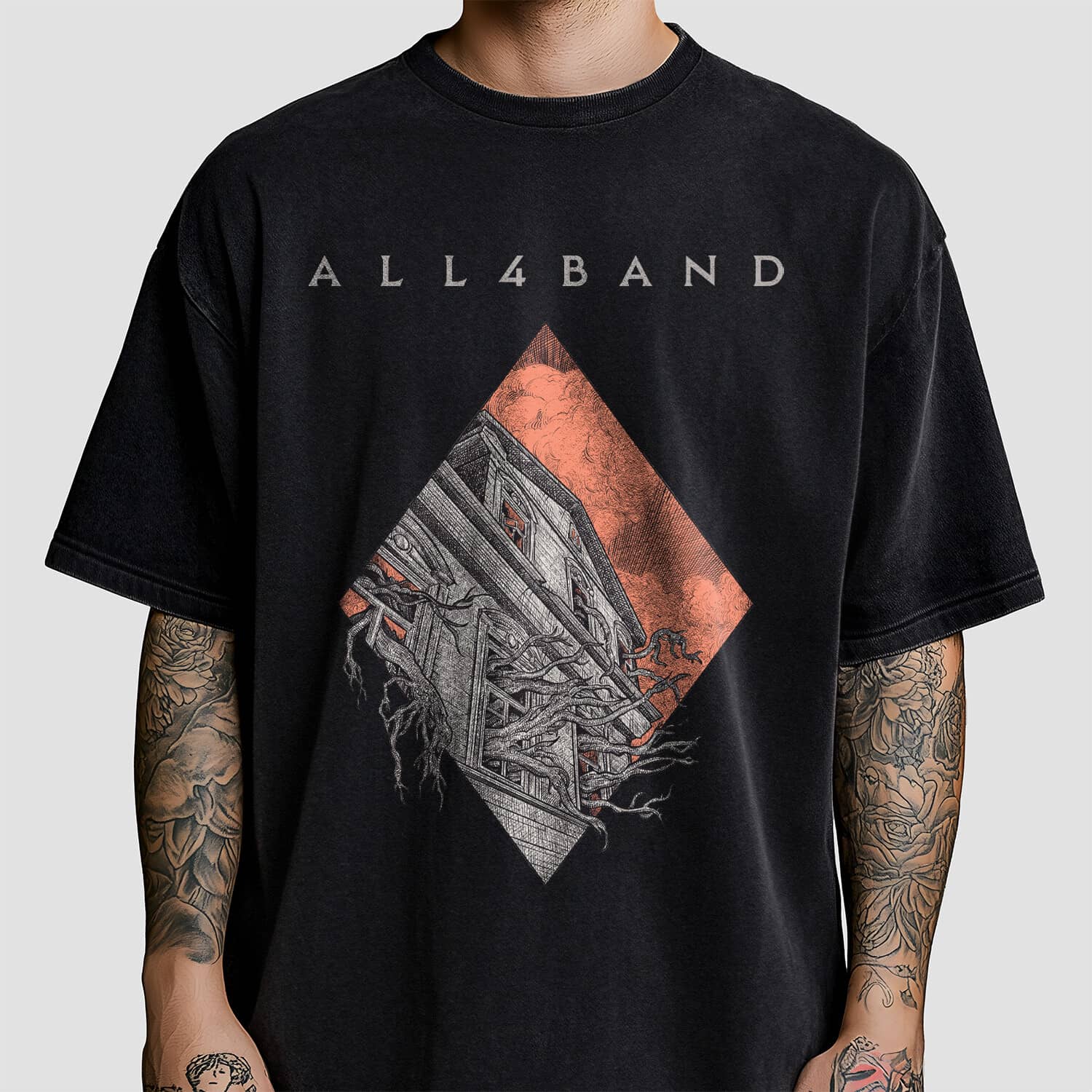 Metal band shirt design titled Overgrown House