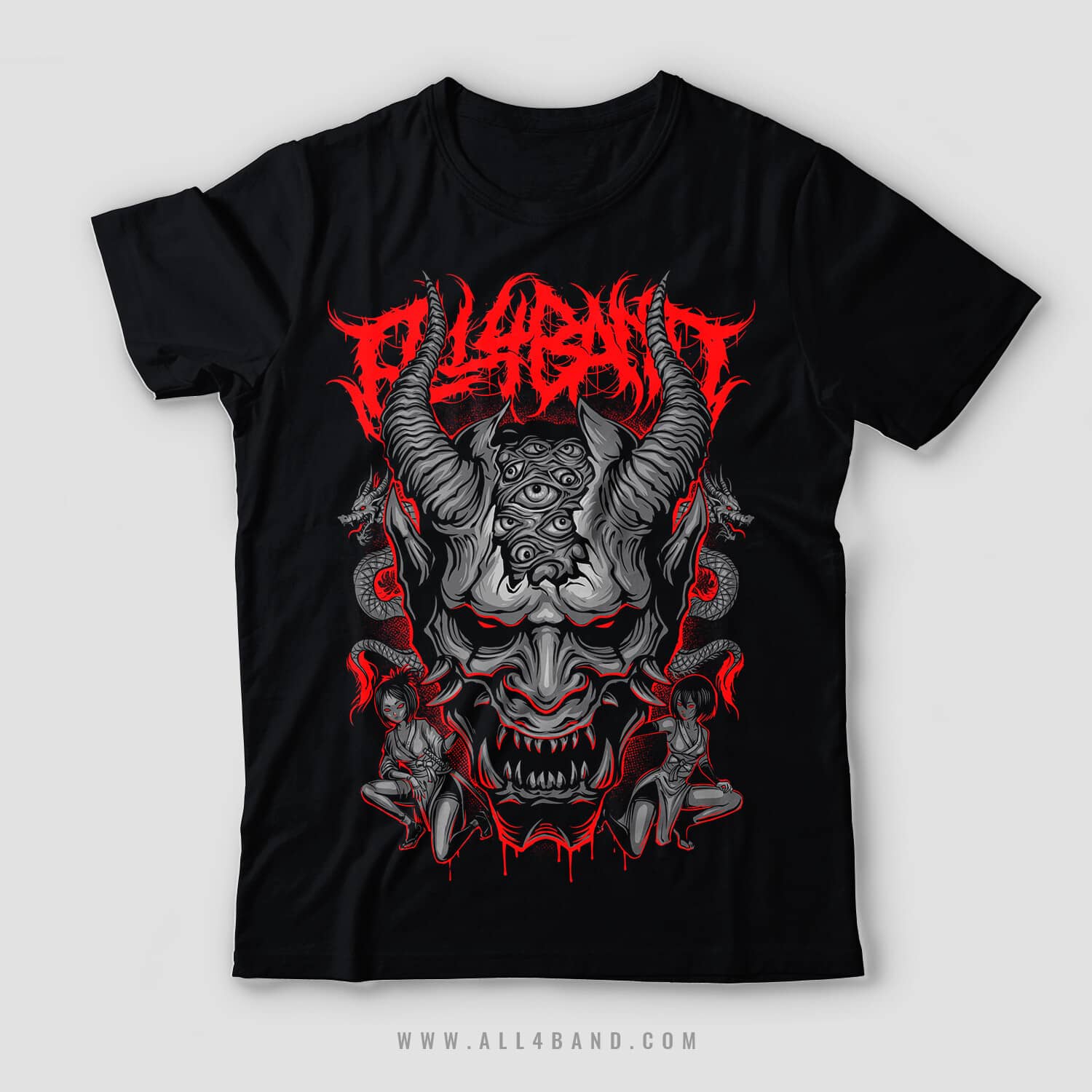 Metal band shirt design titled Hannya