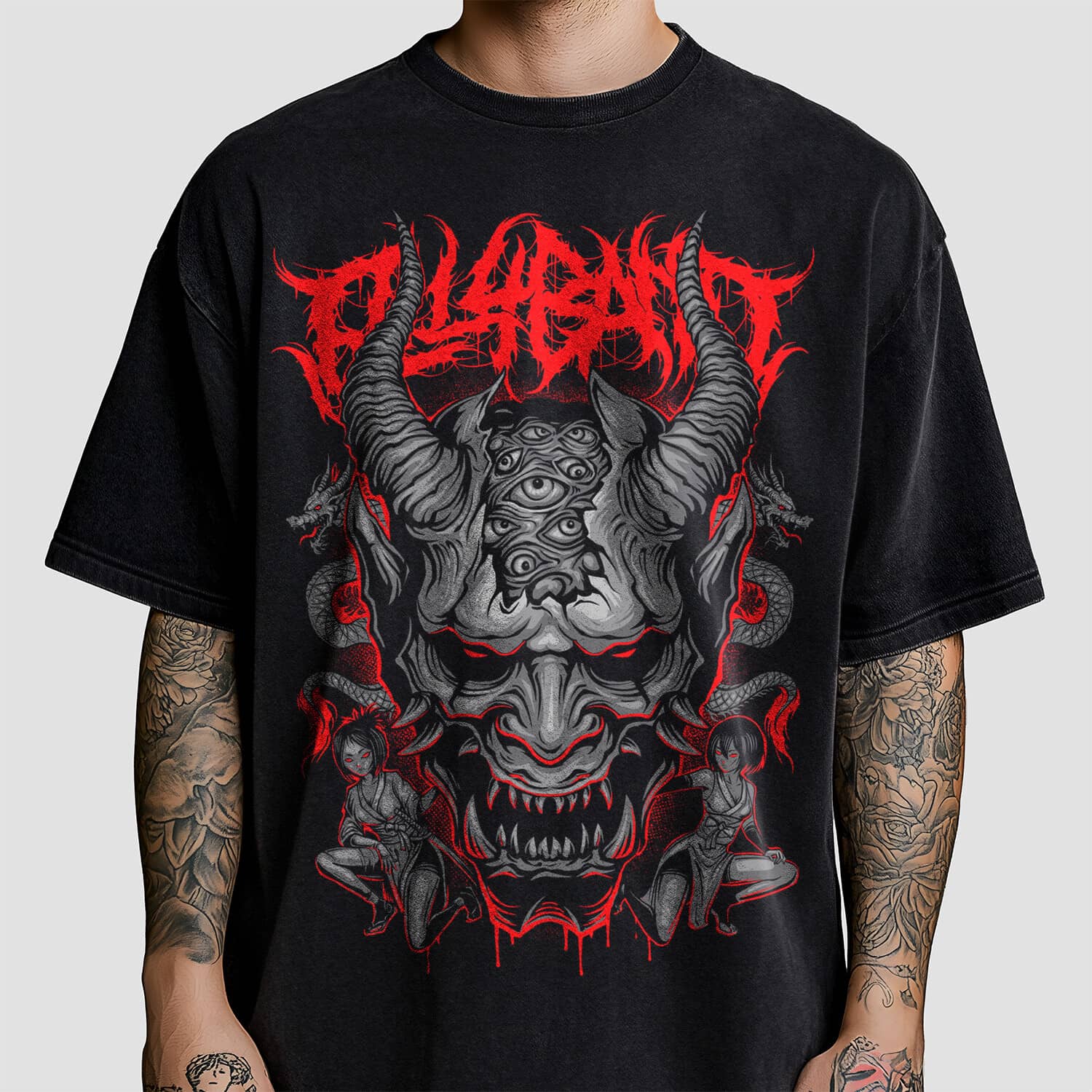 Metal band shirt design titled Hannya