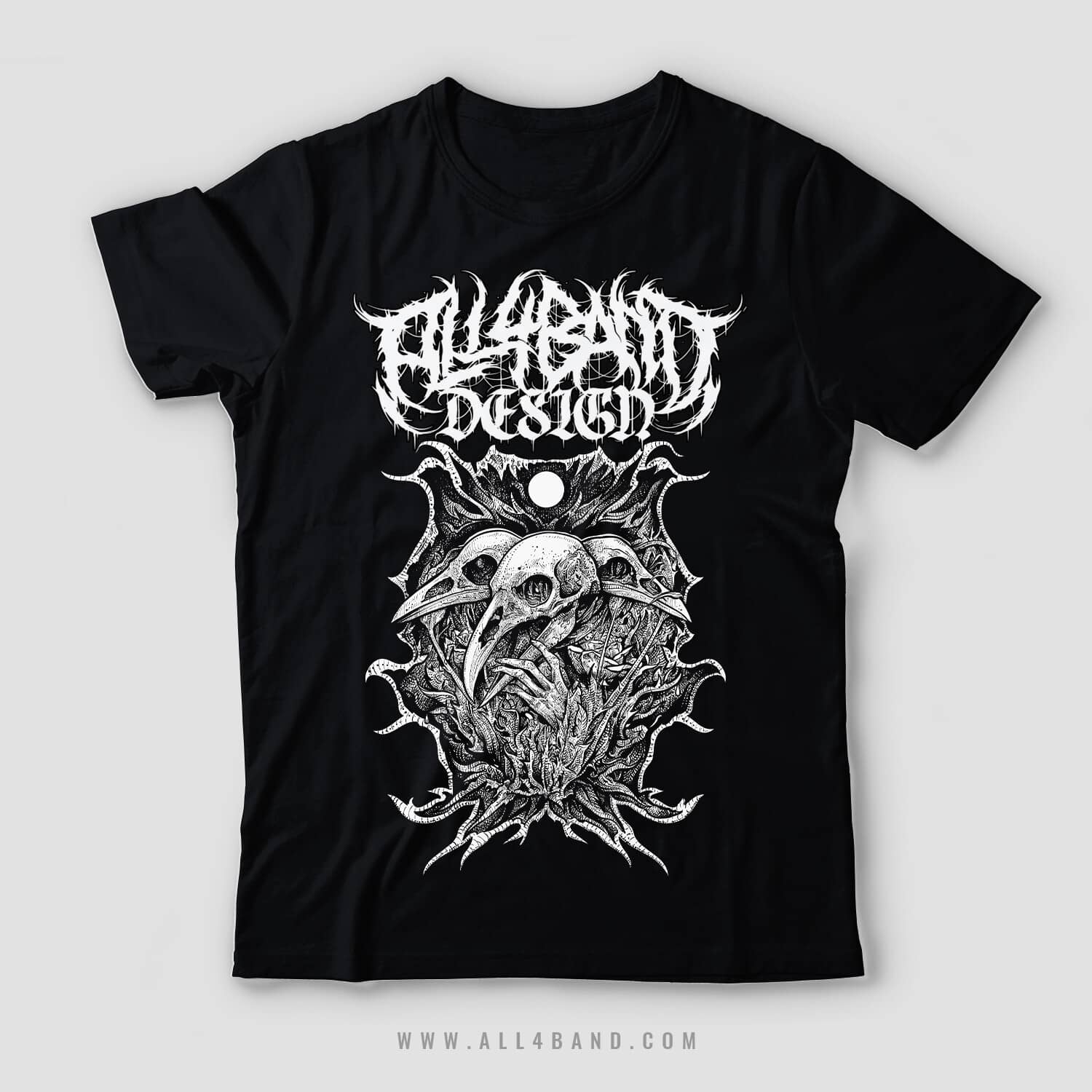 Metal band shirt design titled Cursed Trinity