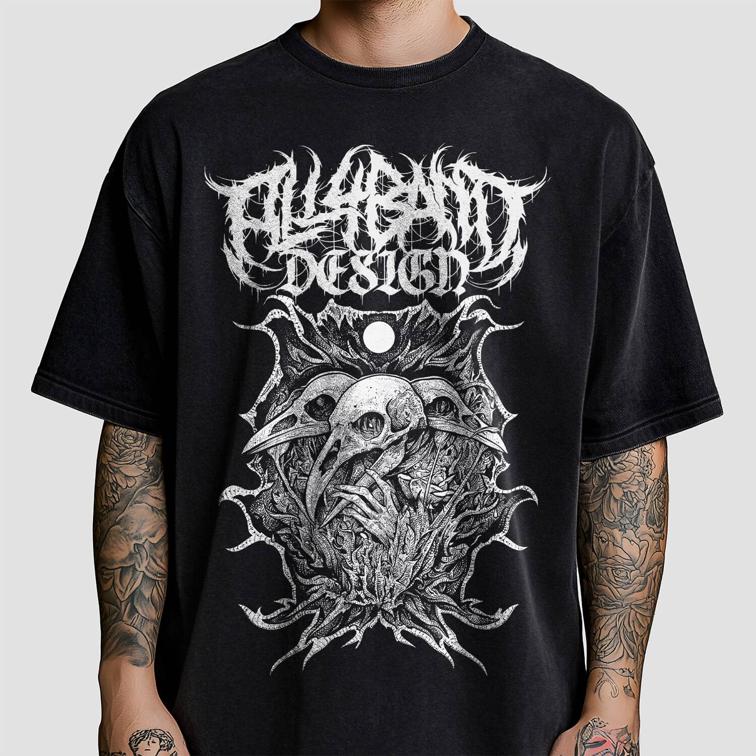 Metal band shirt design titled Cursed Trinity