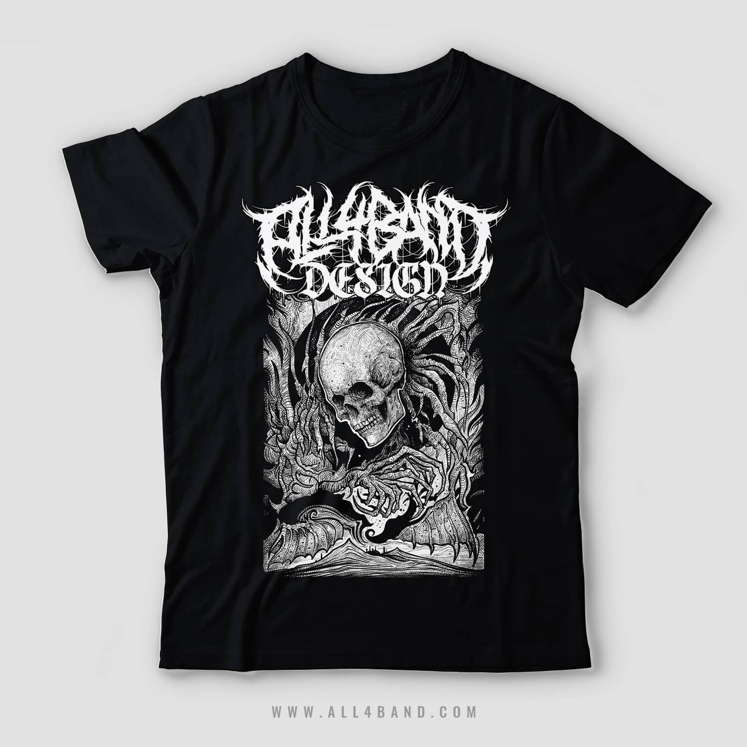 Metal band shirt design titled Looming Horror