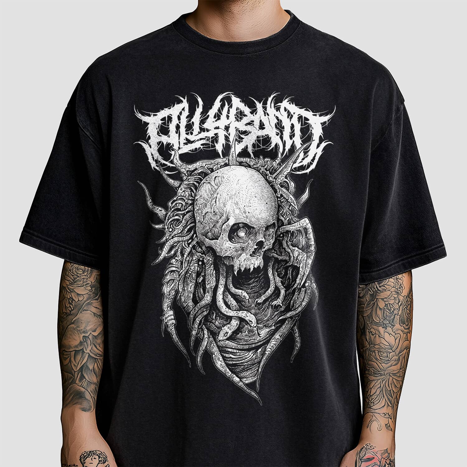Metal band shirt design titled Erased
