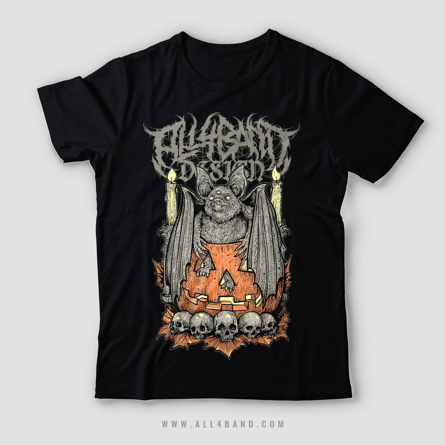 Metal band shirt design titled Pumpkin Lord