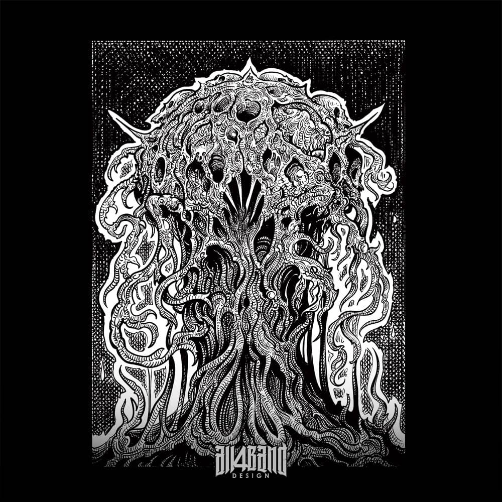 Death metal band artwork featuring a surreal creepy organic formless structure