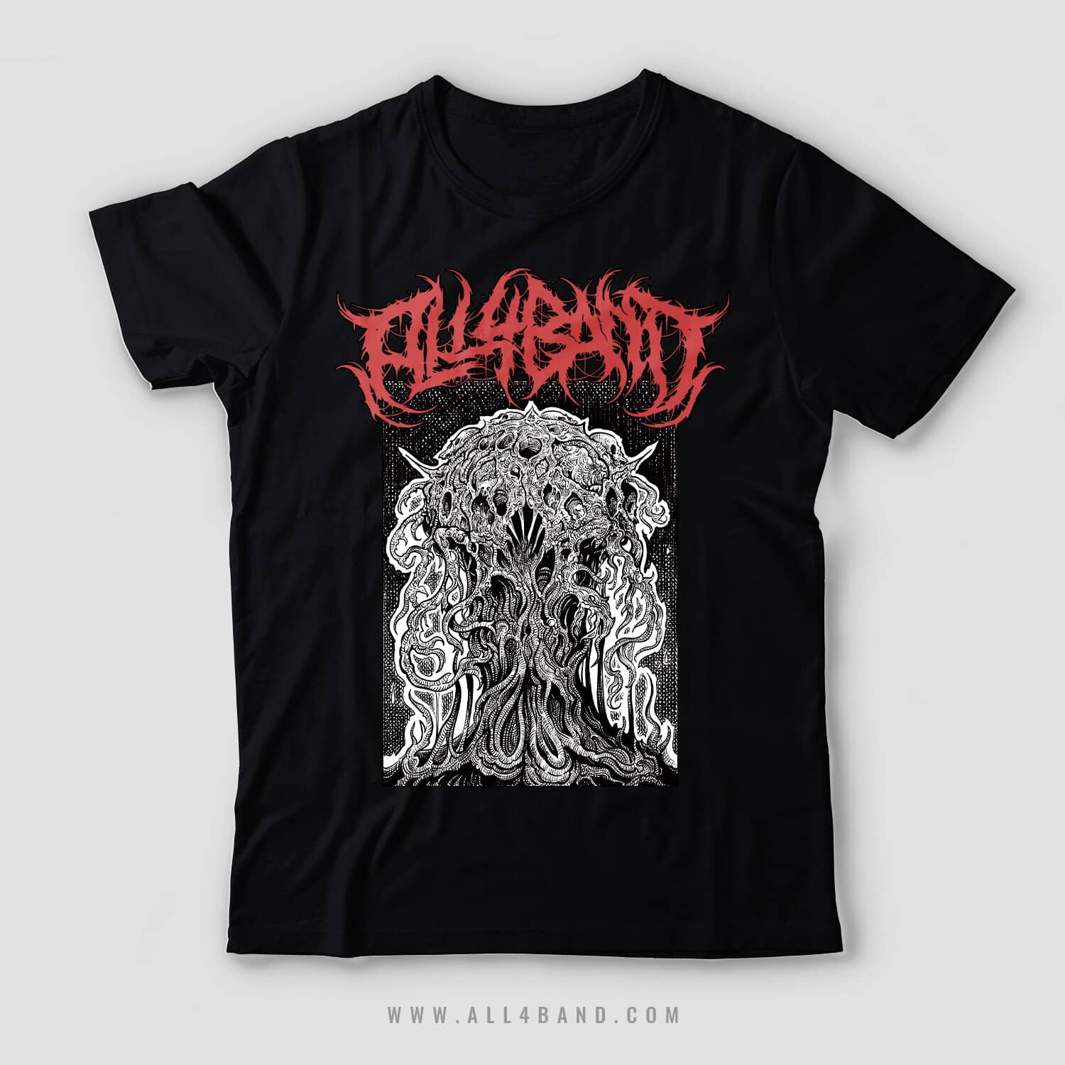 Death metal band shirt design featuring a surreal creepy organic formless structure
