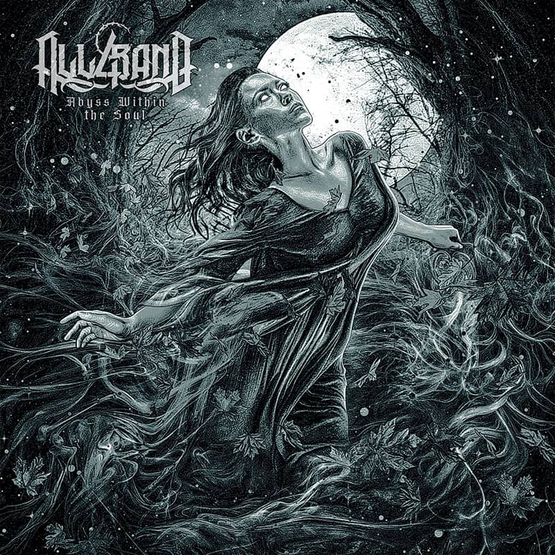 Band cover art depicting a woman in a flowing dress standing in an eerie forest beneath a full moon