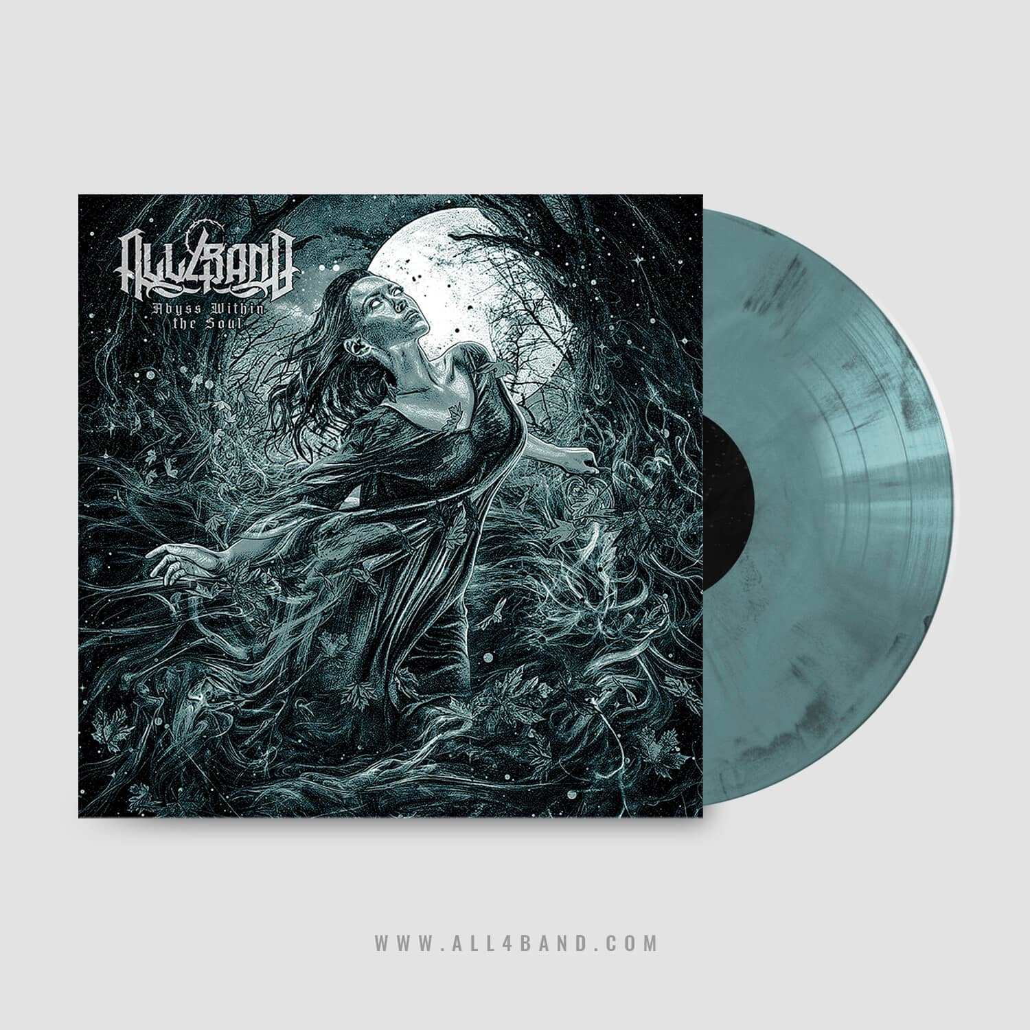 Band album art depicting a woman in a flowing dress standing in an eerie forest beneath a full moon