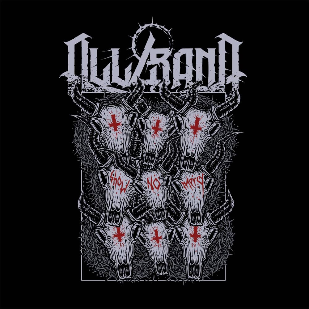 Deathcore band artwork featuring bull skulls with inverted crosses