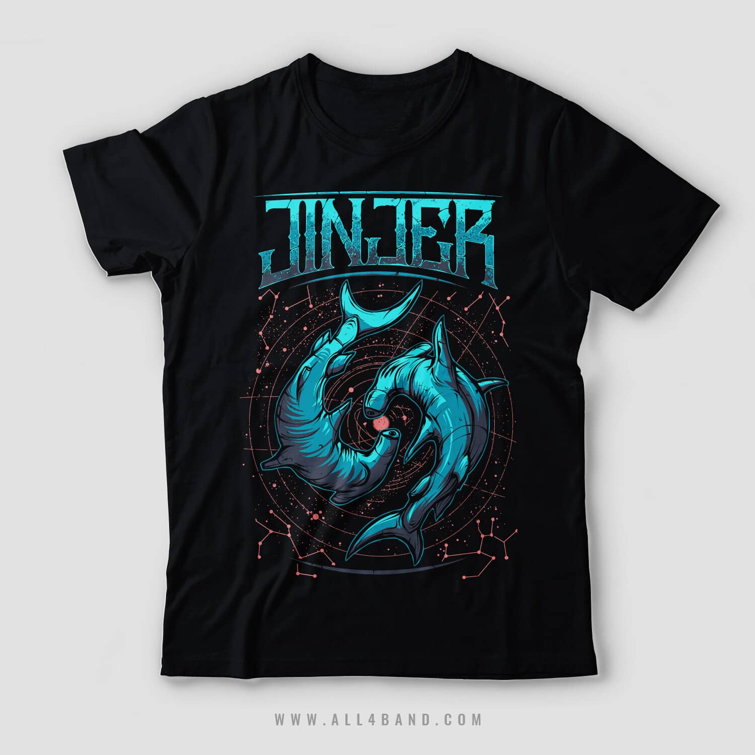 Metal band merch design for Jinjer featuring hammerhead sharks