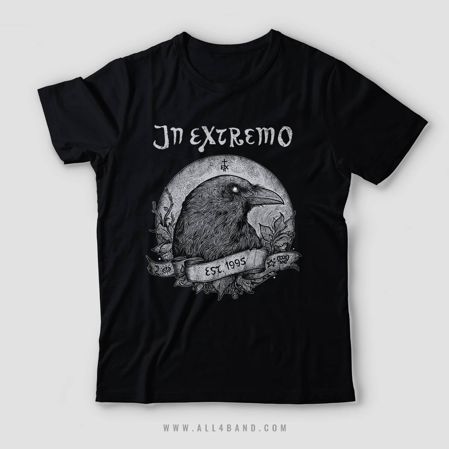 Folk metal band shirt design for In Extremo featuring a raven